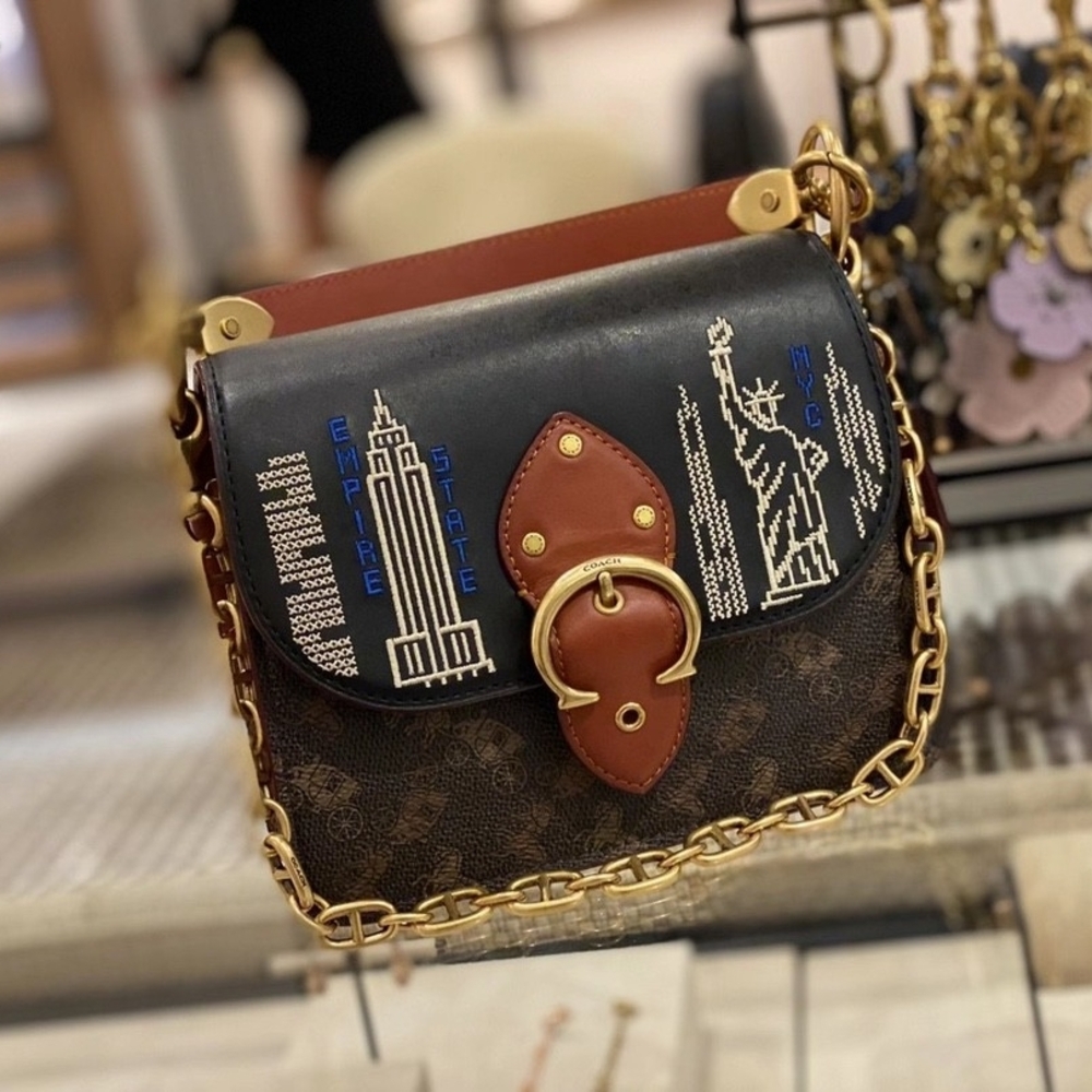 Coach limited Edition Beat Black and Brown Crossbody Bag with Gold Chain